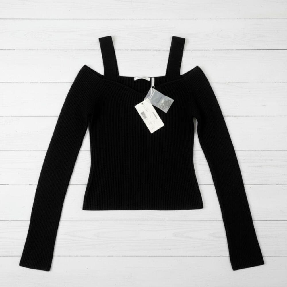 NWT Helmut Lang Strap V-Neck Ribbed Knit Sweater Black XS Wool Cashmere $425